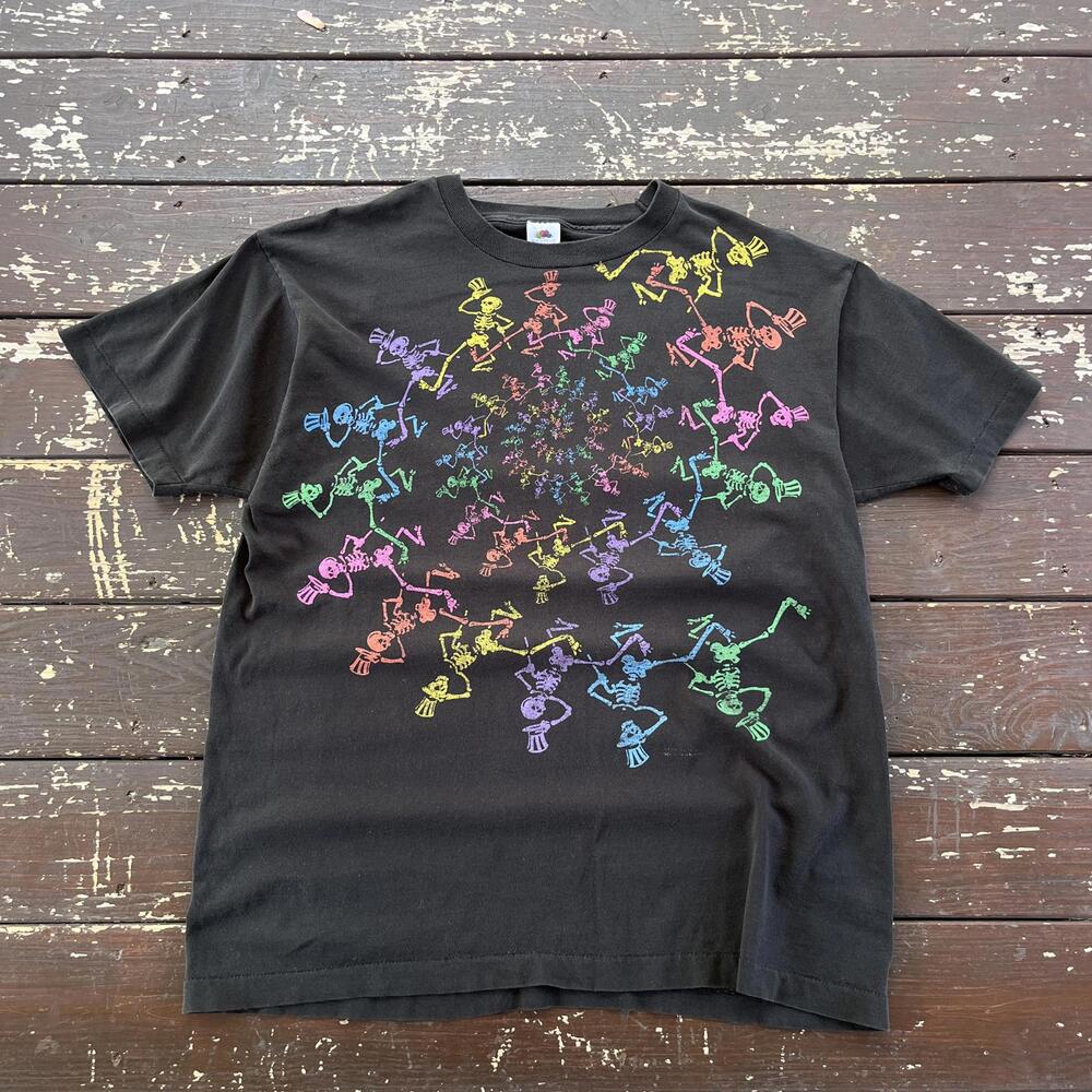 (XL) Vintage 90s (1990) Grateful Dead Dancing Skeletons Spiral T-Shirt Rainbow